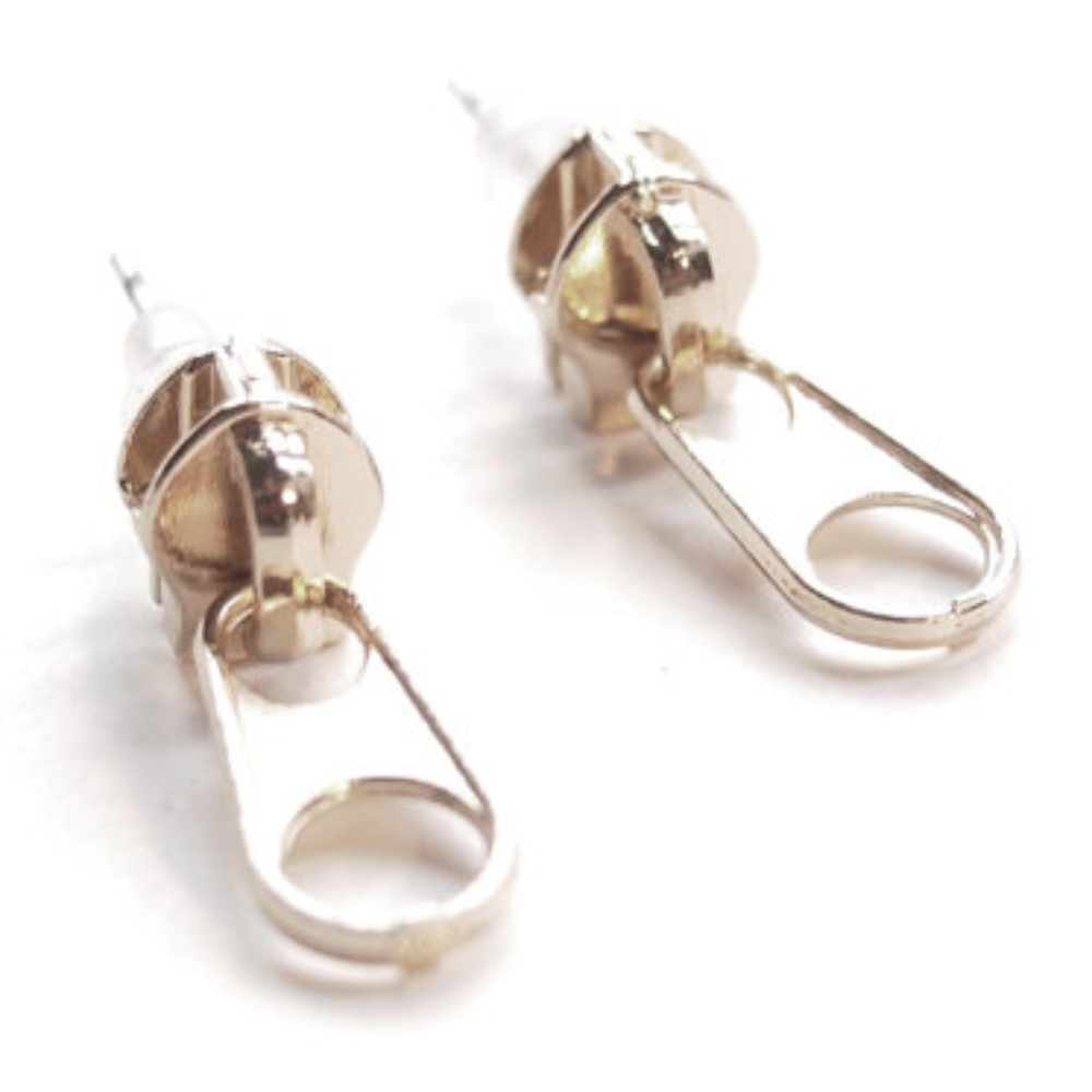 Dainty Silver Zipper Hanging Dangle Stud Earrings